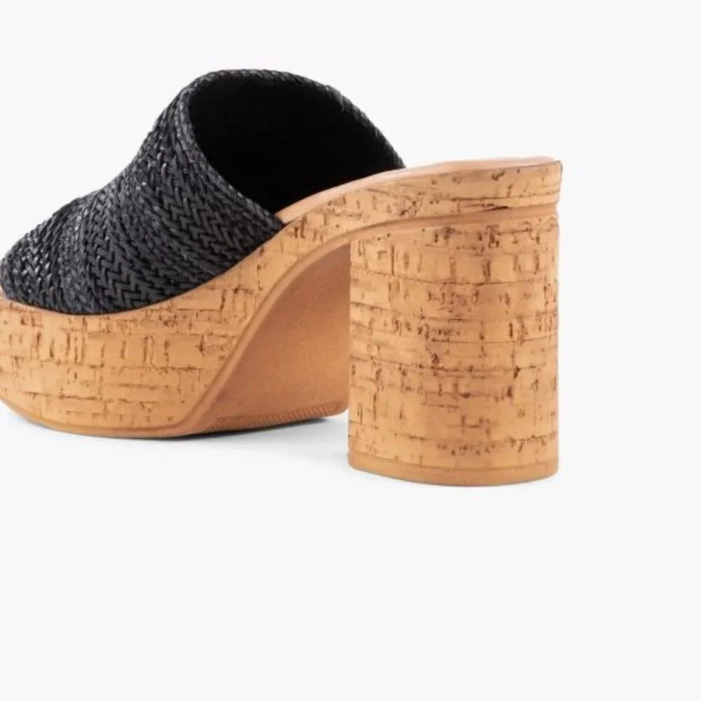 NIB | Seychelles | Applause Woven Platform Mule Sandals | Black | Sz 8.5